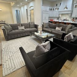 Gently Used Gray Couches With Jewel Detailing 