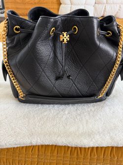Tory Burch Black Quilted Leather Bucket Bag