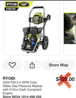 RYOBI 3300 PSI 2.4 GPM Cold Water Gas Pressure Washer with 212cc Carb Compliant Engine