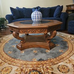 Exquisite Solid Wood Coffee Table With Sleek Glass Top