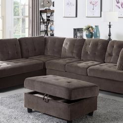 COSTCO Brown Chenille Sectional Couch And Ottoman