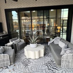 Restoration Hardware Couch , Two Oversized Chairs, Coffee Table, And Side Table