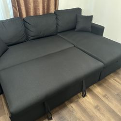 82" w/Reversible Storage Chaise 3-Seaters Pull Couch Bed for Home Apartment Office Living Room Furniture Sets, Black Linen Upholstery Sofa&Couch, L-Sh