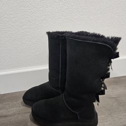 Womens Bailey Bow Tall Black Ugg Boots Size 6
