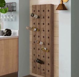 Wade Logan Brown Wood Tall 40 Hole Wall Wine Rack, 21" x 4"x 57"