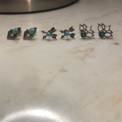 3 Piece Turquoise Western Stud Earrings 