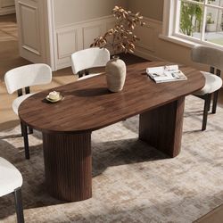 Assembled 71" Oval Dining Table Kitchen Table With Tambour Double Pedestal Base