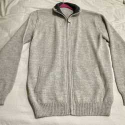 100% baby alpaca grey collar zip up sweater jacket S/M 