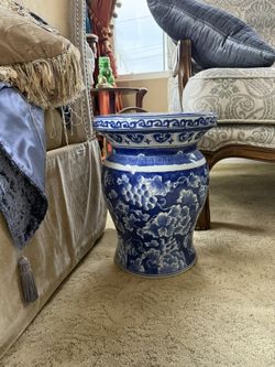 Blue and white garden stool