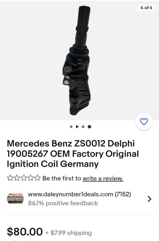 Mercedes Benz ZS0012 Delphi 1(contact info removed) OEM Factory Original Ignition Coil Germany
( 8 Pieces)