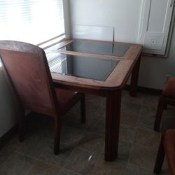 Glass And Solid. Wood Kitchen Table