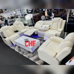 Modern livingroom 3 pc power recliner sofa loveseat chair set w/ LED bottom