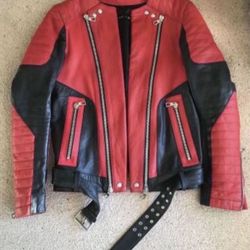 Balmain x H&M Black Red Leather Moto Jacket 36R