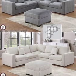 3Pc Sectional With Ottoman Set 99”x99”