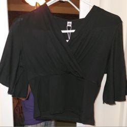 Beautiful Black Blouse with 3/4 length Flutter Sleeves