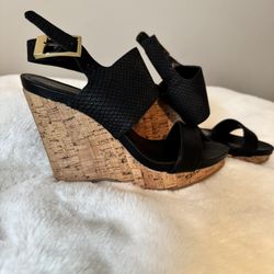 Calvin Klein Black Cork Wedge Sandals 9.5M