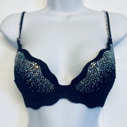 Victoria Secret Embrace Very Sexy Push-up Black Rhinestone Fashion Show Bra 36B