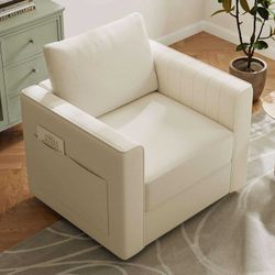 Swivel Accent Chair for Living Room, Linen Fabric Armchair with Underseat Storage & Side Pocket, 23.2" Width Comfy Seat Cushion, Modern Single Couch, 