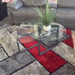 Beautiful 3 Pcs Coffee Table Set Glass Metal Display*
