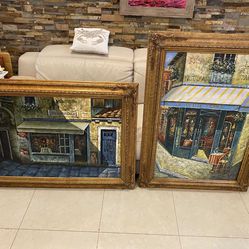 French Cafe View Acrílico Paintings With Frames (2) For $200.00