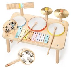 WINGYZ Kids Drum Set - 10-in-1 Montessori Toy for Children Ages 1-3, Wooden Musical Instruments for Toddlers, Baby Musical Toys with Drum Set, Xylopho