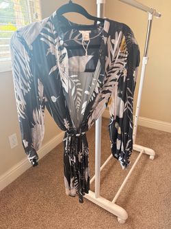 Black Floral Print Wrap Midi Dress