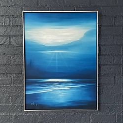 Vintage Blue Horizon Seascape Oil Painting by Delmary - Signed Original - Delivery Available 
