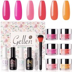 Gellen Dip Powder Nail Kit Starter, 6 Colors sweet rose Liquid Set - with Base & Top Coat/Activator/Brush Saver/ 12 Pcs