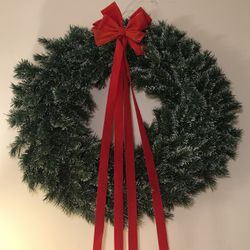 Two 36” Flocked Christmas Wreath with Red Bow