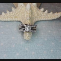 Princess Cut Solitaire And Wedding Ring Wrap set