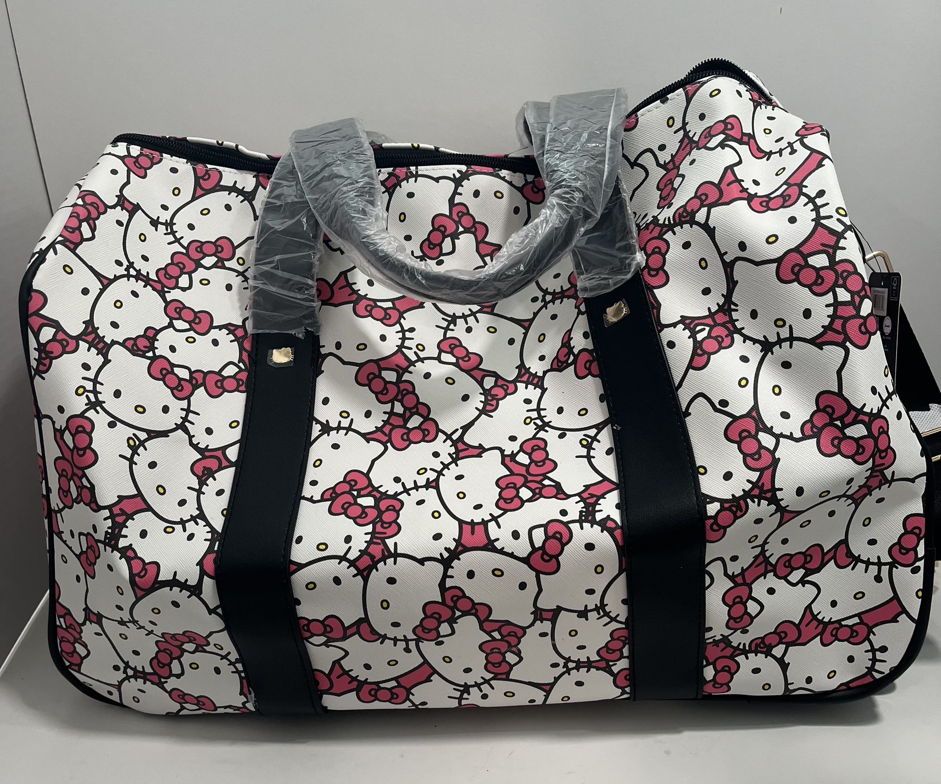 Hello Kitty Rolling Handled Duffle Bag Luggage With Black Strap Sanrio Red Bow