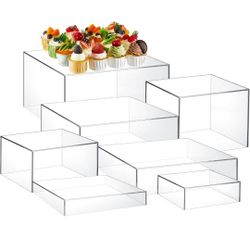 Leinuosen 7 Pcs Large Buffet Risers Set 6" to 12" Acrylic Display Box Catering Dessert Table Riser Food Display Decorative Stand with Hollow Bottom fo