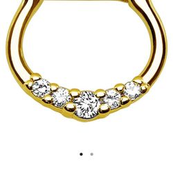 14kt Gold Clear 5 Gem Septum Clicker