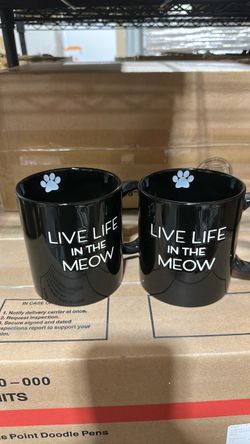 Live Life in the Meow Black Coffee Mugs Set of 2