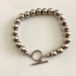 Sterling Silver 925 6mm 1/4" Ball Beaded 8" Bracelet Toggle Clasps 16.48 gram Clean Italy Firm Price