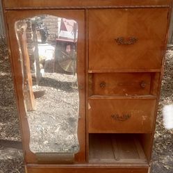 Early 1900s Antique Solid Wood Armoire With Cedar Closet
