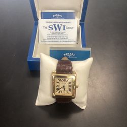  Mens’s Rotary Mecanique Leather Band Gold Tone Watch 