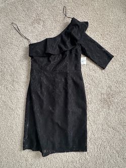 Black One-Shoulder Lace Mini Dress
