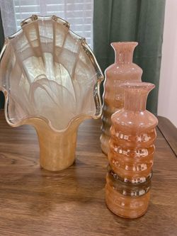 Decorative Amber Glass Vase and Bowl Set