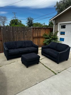 Free Delivery! Dark Blue Couch Set with Ottoman