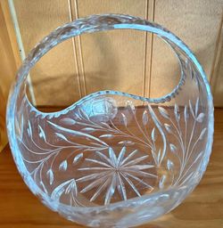 Vintage Cut Crystal Glass Basket with Handle