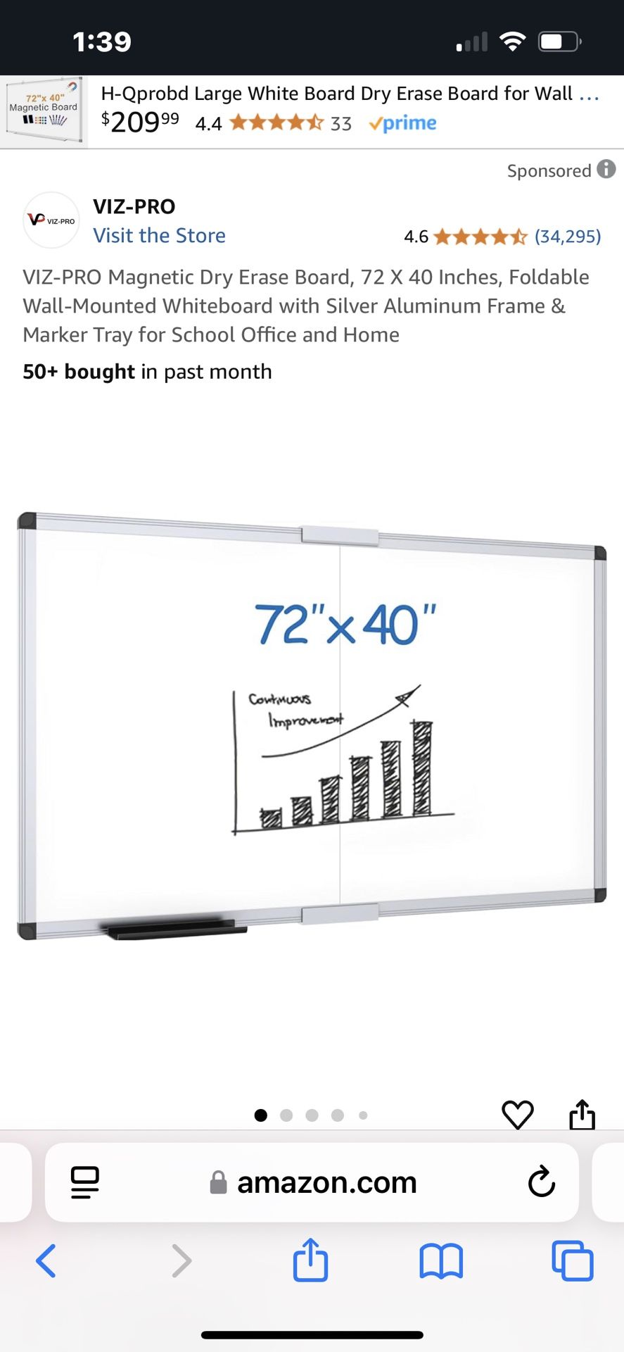Viz Pro Whiteboard Magnetic 72x40