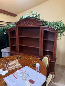 Wooden Wall Unit With Fireplace, Mahogany color