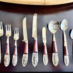 Vintage Tom's GEMS Vintage Rosewood & Bronze Brass Formal Flatware Set In Their Original Wood Boxes  160 Total Pieces.   Please See All Photos! 