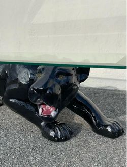 Vintage Hollywood Regency Black Panther Glass Coffee Table