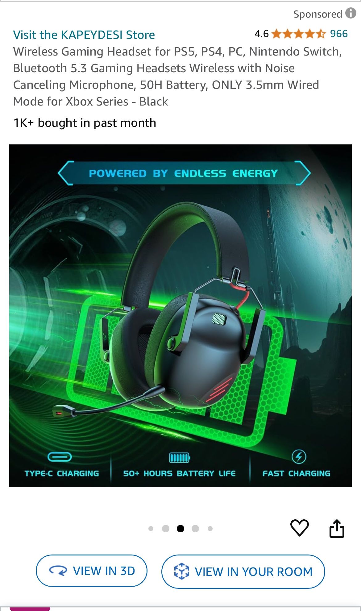 Sponsored Visit the KAPEYDESI Store 4.6 4.6 out of 5 stars 966 Wireless Gaming Headset for PS5, PS4, PC, Nintendo Switch, Bluetooth 5.3 Gaming Headse