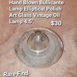 Hand Blown Bullicante Lamp Elliptical Polish Art Glass Vintage Oil Lamp 4.5"
