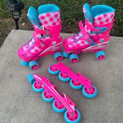 Roller Derby Patines 2N1 para Niña y Patines en Línea Talla 3-6 Gingham