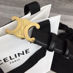 CELINE Triomph Triomph Cowhide Belt Women's Black Width 2.5cm(715)17