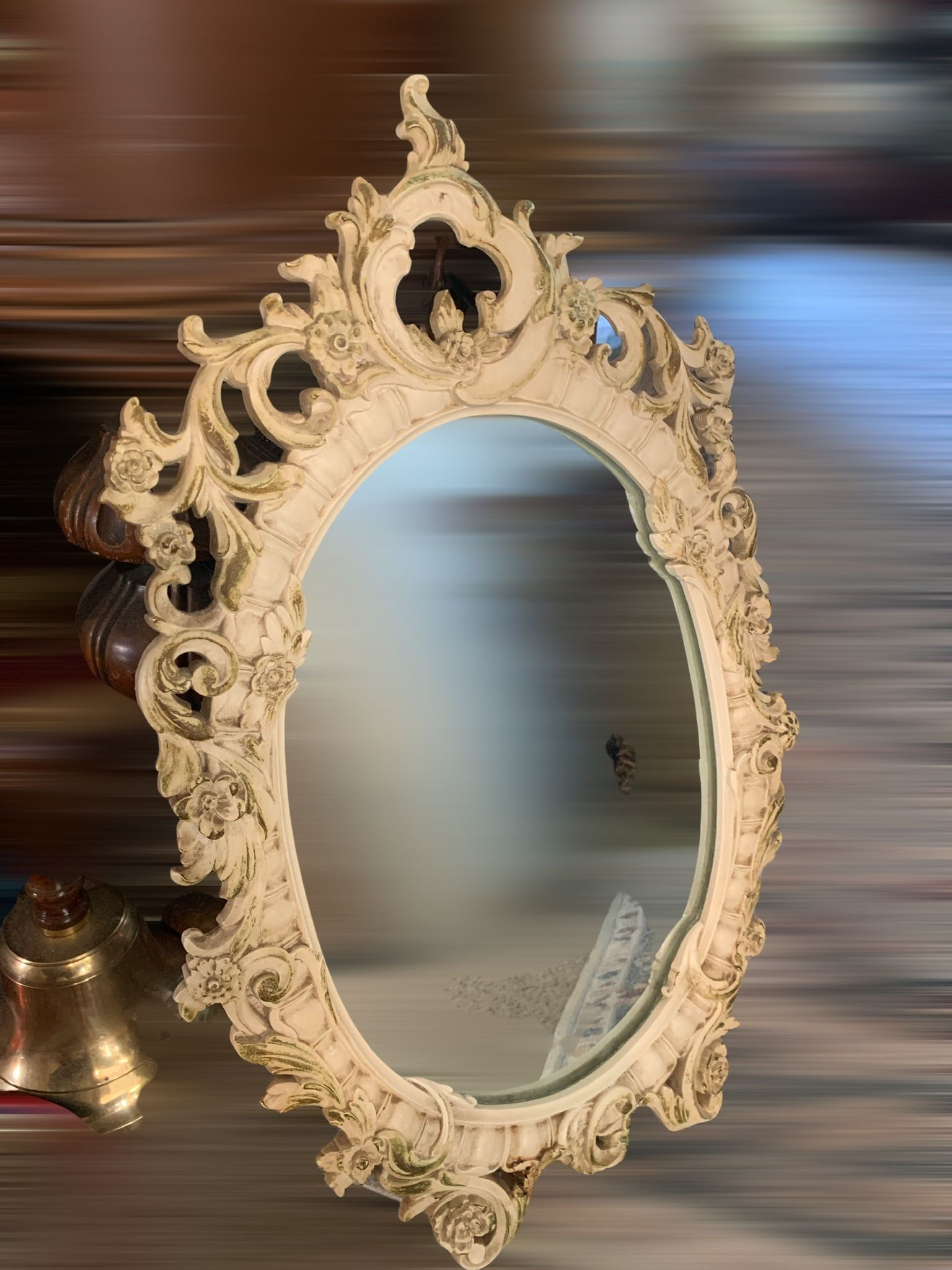 Vintage baroque Syroco wood ornate standing vanity mirror French Provincial